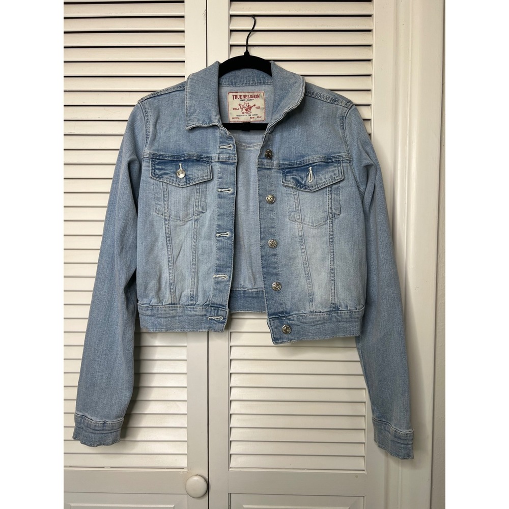 True Religion Jesse Denim Jacket Women's S Light Wash Cropped Trucker Jacket